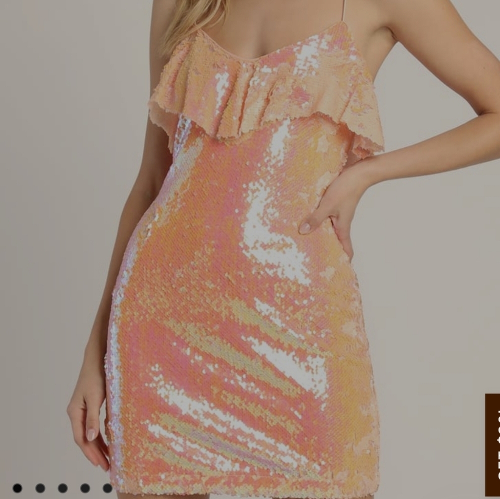 Lulu's Peach Iridescent Sequin Mini Dress
